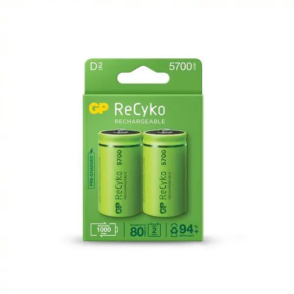 Акумулаторна Батерия GP R20 D 5700mAh NiMH Recyko 2 бр. в опаковка GP - GP-BR-570DHCB-EB2