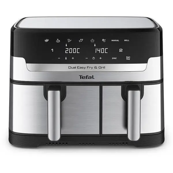 Фритюрник с горещ въздух Tefal EY905D10, 8.3 л. вместимост, 8 програми, двойна кошница, 2700W