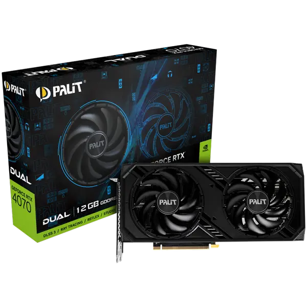 Palit RTX 4070 Dual 12GB GDDR6, 192 bit, 1x HDMI 2.1a, 3x DP 1.4a, 2 Fan, 1x 8-pin Power connector, recommended PSU 750W, NE64070019K9-1048D. - 4710562244700_3Y