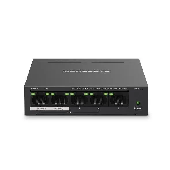 5-портов настолен комутатор Mercusys MS105GP със 4 PoE+ порта