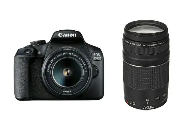 Canon EOS 2000D, black + EF-s 18-55mm f/3.5-5.6 IS II + EF 75-300 mm f/4.0-5.6 III - 2728C031AA