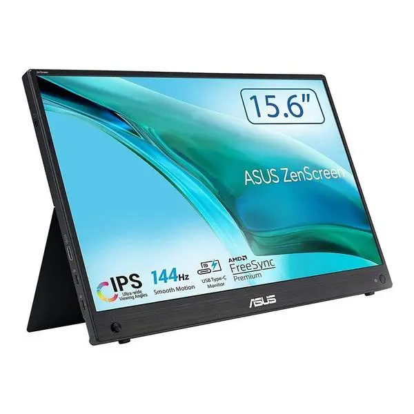 ASUS ZenScreen MB16AHG portable monitor — 15.6-inch FHD (1920 x 1080), IPS, 144Hz, USB-C, Mini-HDMI, Freesync Premium™, Ergo kickstand, Tripod socket, Flicker Free, Low Blue Light, 90LM08U0-B02170