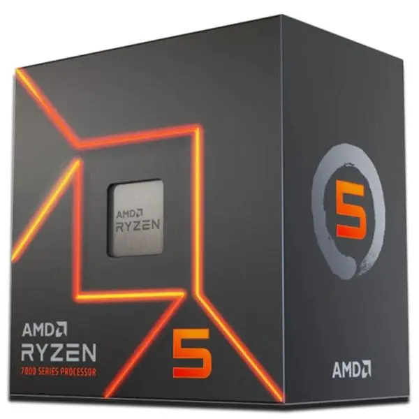 Процесор AMD Ryzen 5 7600, шестядрен (3.80/5.10GHz, 32MB Cache, 0.40-2.20GHz GPU, AM5) BOX, с охлаждане AMD Wraith Stealth, 100-100001015BOX