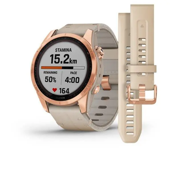 Garmin fenix 7S - fenix 7S, Sapphire Solar - Rose Gold Titanium с Limestone кожена каишка* - 010-02539-35
