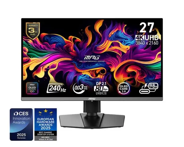 MSI MPG 272URX QD-OLED, 26.5", 0.03ms, 240Hz, 3840x2160 (UHD), 16:9, FLAT, Oled care 2.0, G-Sync Compatible - 9S6-3CD79A-015