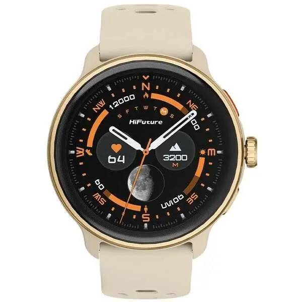 HiFuture Vela Latte, 1.43" AMOLED, GPS +Compass + Altimeter, 466*466, Support Local Music(100M Space), Support AI Coach for Training, Powered by Dual Core, Bluetooth Call, 5ATM Waterproof,  24/7 True Heart Rate & Blood, Oxygen Sensor, Up to 10 days d