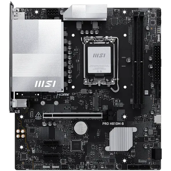 MSI PRO H810M-B, mATX, LGA 1851, 2x DDR5 Dual Channel DDR5 up to 6400(OC)MHz, 1x PCIe x16 slot - PRO_H810M-B