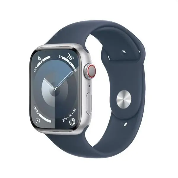 Apple Watch Series 9 GPS + Cellular 45mm Silver Aluminium Case with Storm Blue Sport Band - S/M - MRMG3QC/A