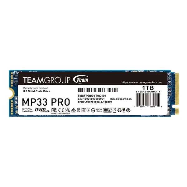 SSD Team Group MP33 PRO, M.2 2280 NVMe, 1TB,  PCIe Gen3x4 - TM8FPD001T0C101