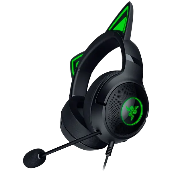 Kraken Kitty V2 - Black, Gaming headset, Kitty Ears, Stream Reactive Lighting, HyperClear Cardioid Mic - RZ04-04730100-R3M1
