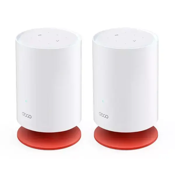 Безжична Wi-fi система TP-Link Deco Voice X20 (2-pack), 1800Mbps, 2.4GHz (574Mbps), 5GHz (1201Mbps), Wireless AX, 1x LAN 10/100/1000bps, 1x WAN 10/100/1000bps, 2 вътрешни антени