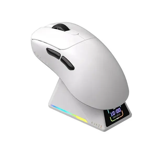Ajazz професионална геймърска мишка AJ179 APEX - Wireless Gaming Mouse - 8K, Magnetic Charging Dock, White (AJ179-APEX-WH)