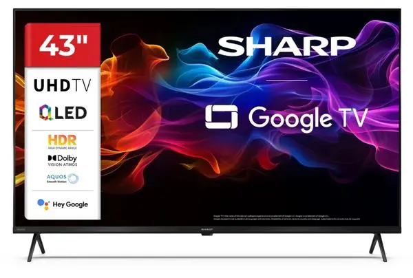Sharp  43" QLED Google TV, 4K Ultra HD 3840x2160 Frameless, 1 000 000:1, AQUOS, DVB-T/T2/C/S/S2, Active Motion 1000 - 43HP5265E