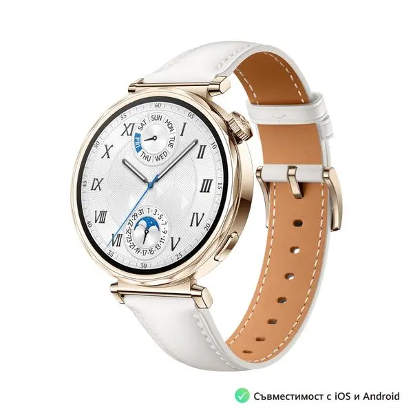 Huawei Watch GT5 Jana-B19L, 1.32", Amoled 466x466 PPI 352, , BT5.2 BLE/BR/EDR, 5ATM, 524mAh, Screenshot sharing, support message input, message notifications, Battery life up to 7 days, Compatible with iOS and Android devices, White Leather - 6942103