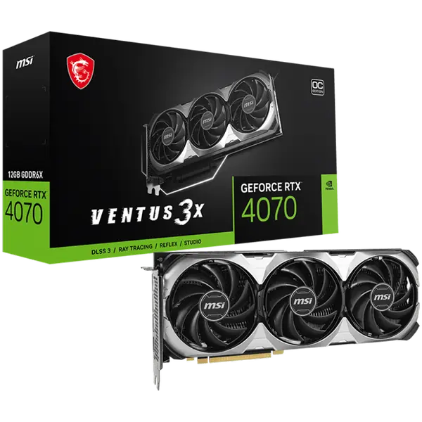 MSI Video Card Nvidia GeForce RTX 4070 VENTUS 3X E 12G OC, 12GB GDDR6X, 192bit, Effective Memory Clock: 21000MHz, Boost: 2505 MHz, 5888 CUDA Cores, PCIe 4.0 - RTX_4070_VENTUS_3X_E_12G_OC