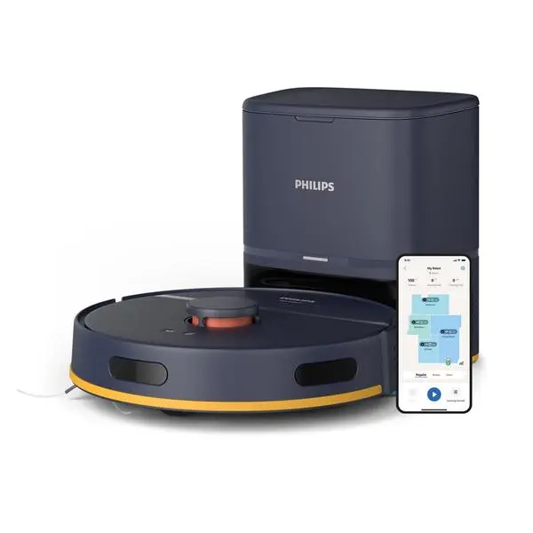 Прахосмукачка Philips HomeRun 2000 Series (XU2100/15), робот, 680W, 0.38л. капацитет на контейнера/0.3л. на резервоара, до 120 минути време на работа, миещ се филтър, LDS лазерна навигация, синя