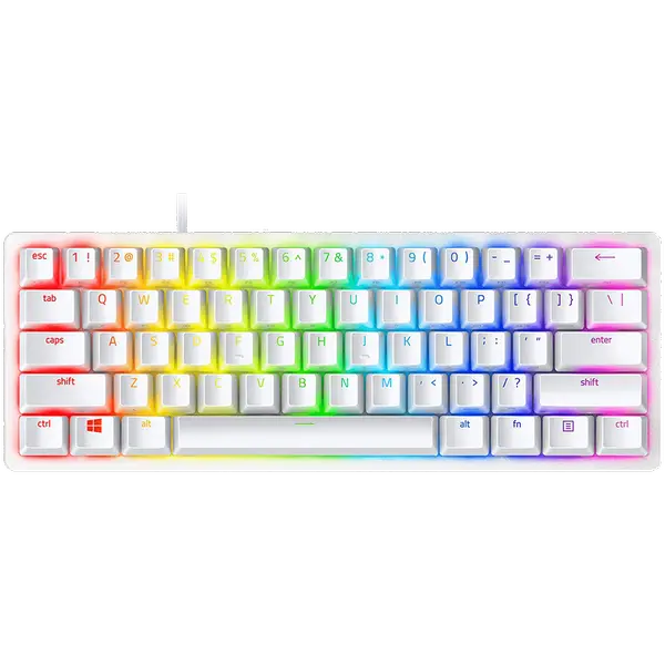 Razer Huntsman Mini White, Linear Optical Switch, size 60%, RGB Chroma, Doubleshot PBT Keycaps - RZ03-03390400-R3M1