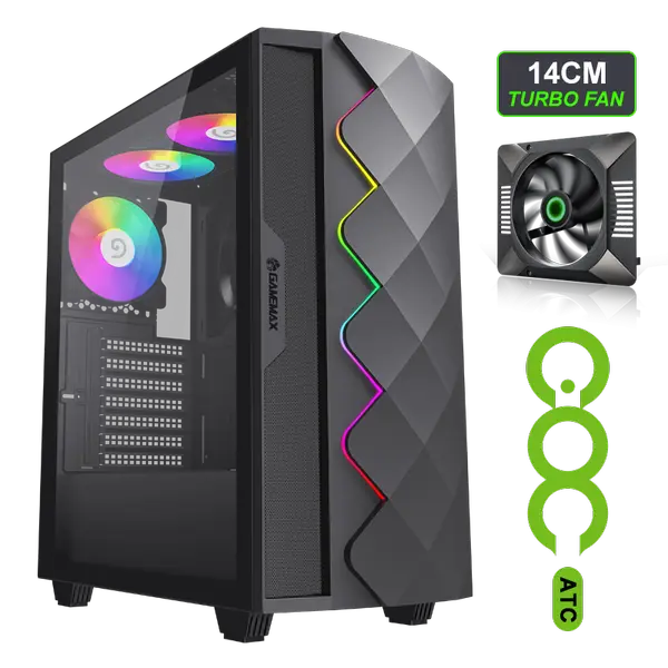 GameMax Computer Case Diamond CP Black, Mid-Tower PC gaming case, premium aesthetic,