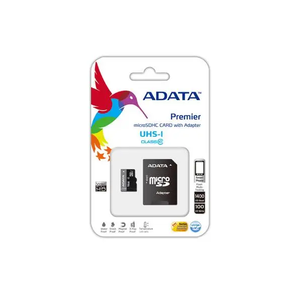 Карта памет 32GB microSDHC с адаптер, A-Data Premier AUSDH32GUICL10-RA1, Class 10 UHS-I, скорост на четене 80MB/s, скорост на запис 10MB/s