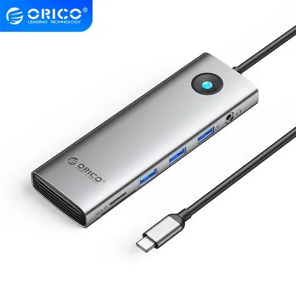 Orico Докинг станция Type-C Docking Station Power Distribution 100W HDMI, Type-C x 1, USB3.0 x 3, LAN 1000Mbps Gigabit, SD/TF, VGA, Audio PW11-10P-GY - PW11-10P-GY-EP