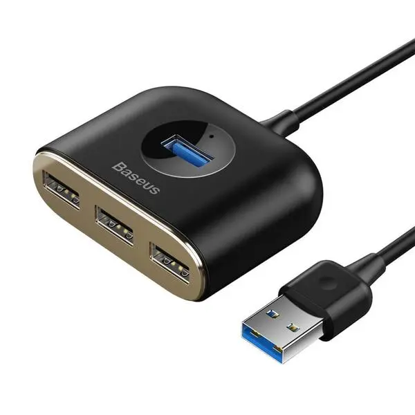 USB хъб Baseus Square round 4 в 1 с 3х USB 2.0, 1х USB 3.0 порта, черен (v)