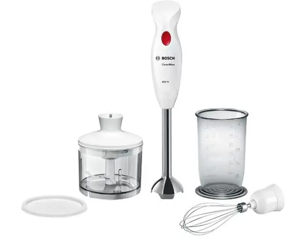 Bosch MSM24500, Blender, CleverMixx, 400 W, Chopper and blender included, Stainless steel whisk, mixing/measuring cup, White - MSM24500