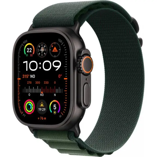 APPLE Watch Ultra 2 GPS + Cellular 49mm Black Titanium Case with Dark Green Alpine Loop - Small -  (К)  - MX4Q3FD/A (8 дни доставкa)