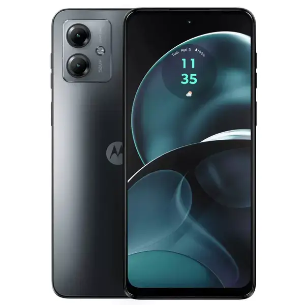 Motorola Moto G14 (сив), поддържа 2 SIM карти, 6.5" (16.51cm) IPS Full HD+ дисплей, осемдядрен Unisoc T616 2x2.0 & 6x1.8 GHz, 4GB RAM, 128GB Flash памет (+microSD слот), 50 + 2 + 8 Mpix камера, Android, 177g