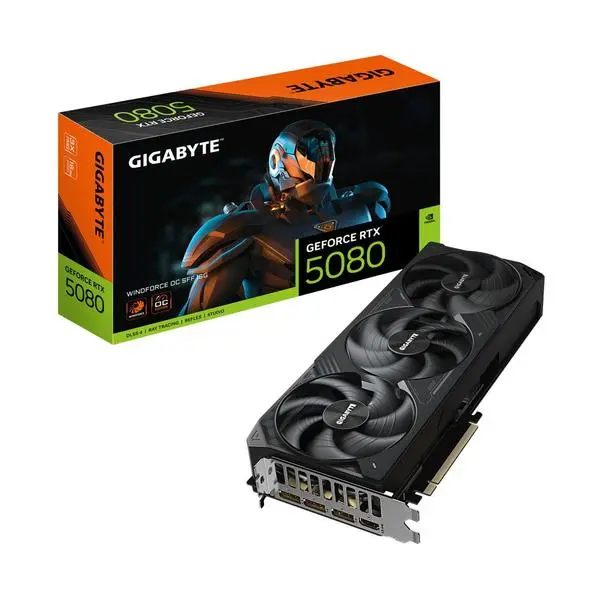 Видео карта Nvidia GF RTX 5080, 16GB, Gigabyte WINDFORCE SFF, OC, PCI-E 5.0, GDDR7, 256-bit, DisplayPort, HDMI, GV-N5080WF3OC-16GD