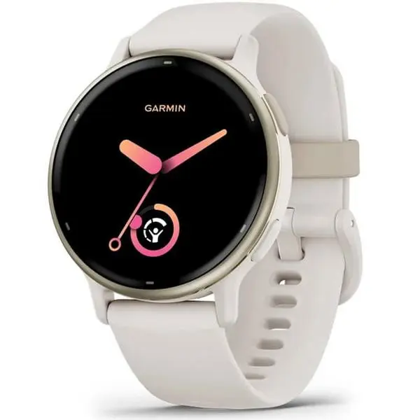 Garmin vivoactive 5 (Cream Gold/Ivory), 1.2" (3.04cm) AMOLED дисплей,42 мм, Bluetooth, ANT+, Wi-Fi, GPS, 4GB вградена памет, следене на сърдечен ритъм, измерване на стреса, мониторинг на съня, 5ATM, до 11 дни време на работа, бежов, 010-02862-11