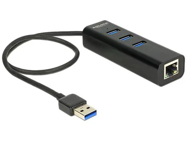 USB хъб Delock, 3 x USB 3.0 + 1 порт Gigabit LAN, Черен - DELOCK-62653