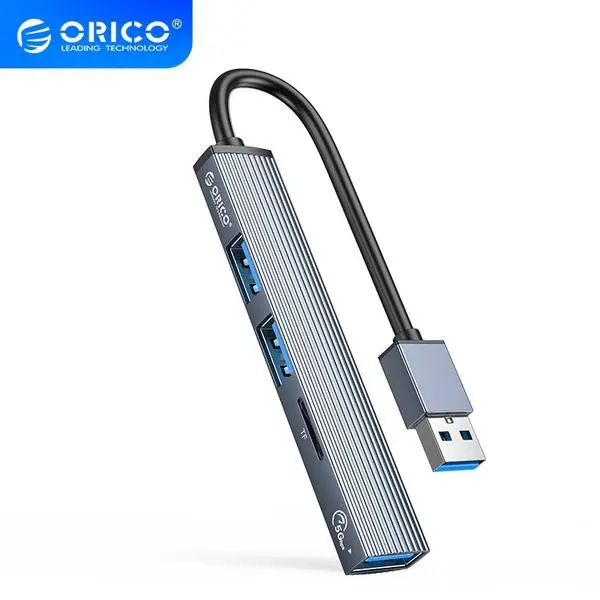 Orico Хъб USB3.0/2.0 HUB 3 port + card reader, Aluminum AH-A12F-GY - AH-A12F-GY-BP