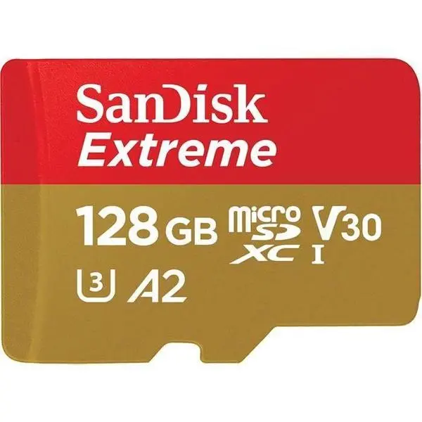 SANDISK Extreme microSDXC, 128GB, 160MB/s, Class 10, A2, V30 UHS-I, U3, 4K, SD Адаптер, SD-SQXA1-128G-GN6AA