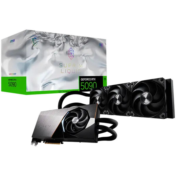 MSI Video Card NVIDIA GeForce RTX 5090 32G SUPRIM LIQUID SOC, 32GB GDDR7, 512-bit, 2580 MHz Boost (Gaming Mode), 21760 CUDA Cores, PCIe 5.0 x16, 3x DP 2.1b - RTX_5090_32G_SUPRIM_LIQUID_SOC