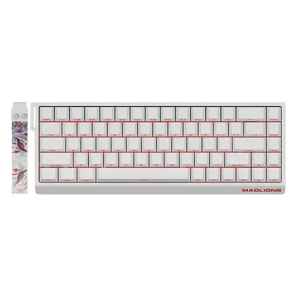 Madlions Madlions професионална геймърска механична клавиатура Professional MAD 68 R White- 8K, Kunlun Magnetic Switches [Linear] - MAD-68-R-WH