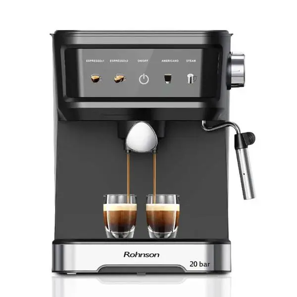 Кафемашина еспресо Rohnson R-98035, 850W, 20 bar налягане, 1.5 л. воден резервоар, защита от свръхналягане, черна