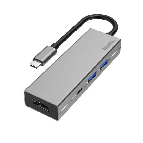 4-портов хъб USB-C HAMA, USB 3.2 Gen1, 2 x USB-A, 1 x USB-C, 1х HDMI, Сребрист - HAMA-200107