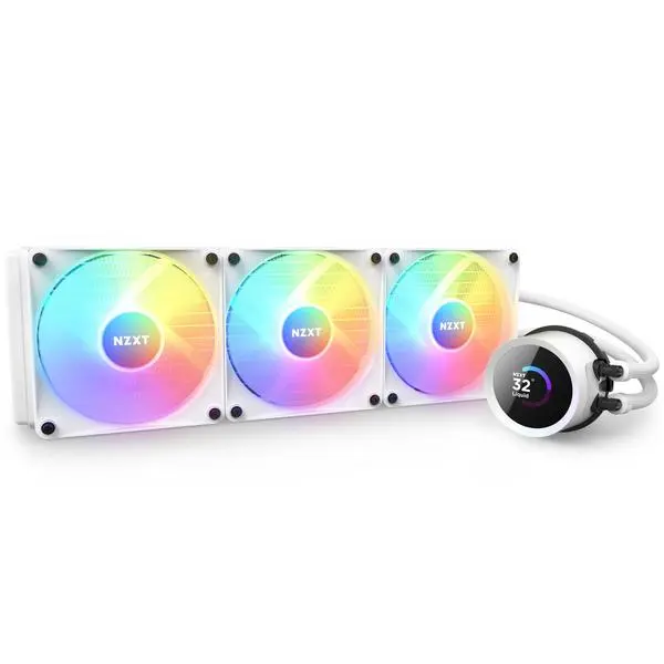 Охладител за процесор NZXT Kraken 360 RGB White, LCD Display - NZXT-FAN-RL-KR360-W1