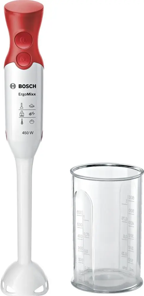 Bosch MSM64010, Blender, ErgoMixx, 450 W, Included transparent jug, White, red - MSM64010