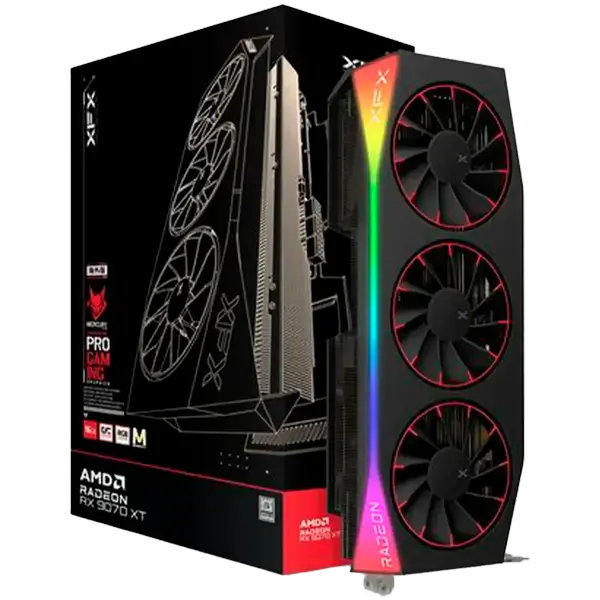 XFX Mercury AMD Radeon RX 9070XT OC Magnetic Air Edition with RGB 16GB GDDR6 HDMI 3xDP, AMD RDNA 4 - RX-97TMARGB9