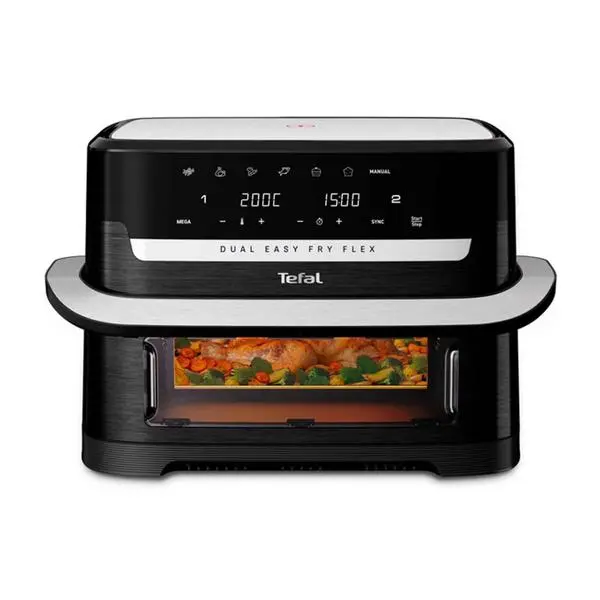 Фритюрник с горещ въздух Tefal Flex Dual Easy Fry, 9 л. вместимост, 11 програми, двойна кошница, незалепващо покритие, 2700W