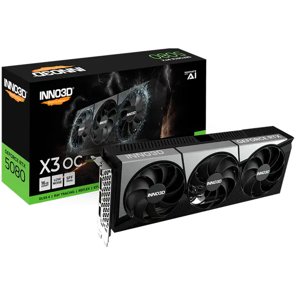 INNO3D NVIDIA GEFORCE RTX 5080 X3 OC 16GB GDDR7 256bit, 2460 MHz / 30Gbps, 3x DP, 1x HDMI, 3 fan, 2,5 slot - N50803-16D7X-17603930