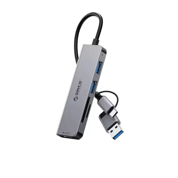 Orico Хъб HUB USB-C/A 4 port USB3.0 x 1, SD/TF x 2, USB2.0 x 2, USB-C x 2, Aluminium YSA6-U3-GY - YSA6-U3-GY-BP