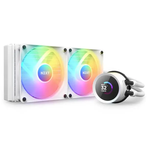 Охладител за процесор NZXT Kraken 240 RGB White, LCD Display - NZXT-FAN-RL-KR240-W1