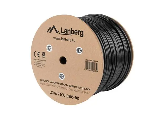 Lanberg LAN cable CAT.6 UTP 305m solid outdoor CU, Fluke passed, Black - LCU6-21CU-0305-BK