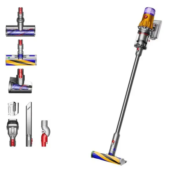 Прахосмукачка Dyson V12 Detect Slim Absolute, вертикална, безжична, 350ml капацитет на контейнера, до 60 минути време на работа, жълта