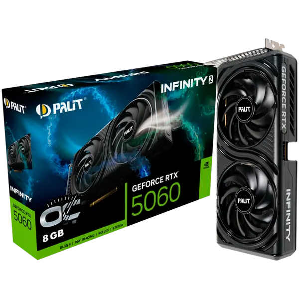 PALIT GeForce RTX 5060 Infinity 2 OC 8GB GDDR7 128 bit, 1x HDMI 2.1b, 3x DP 2.1b, 2 Fan, 1x 8-pin pwr connector, 550W, 262.1 x 126.3 x 40.1 mm, NE75060V19P1-GB2063L - 4710562245684_3Y