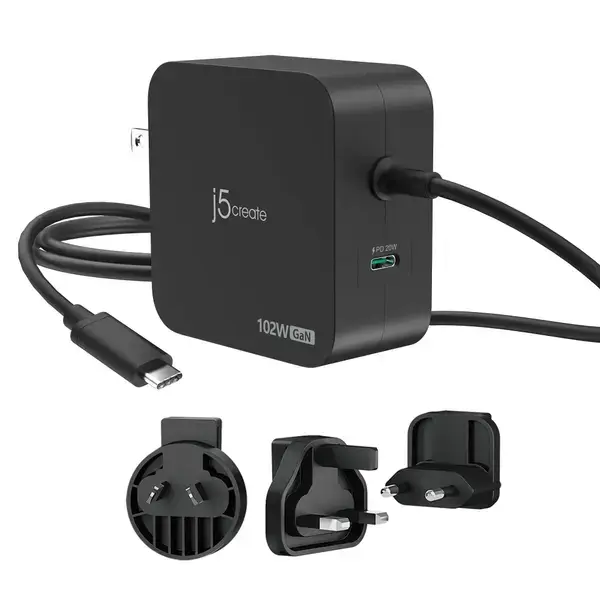j5create JUP25102V Зарядно 220V-  GaN 102W  USB-C 2порта- за лаптопи, таблети, телефони - JUP25102V