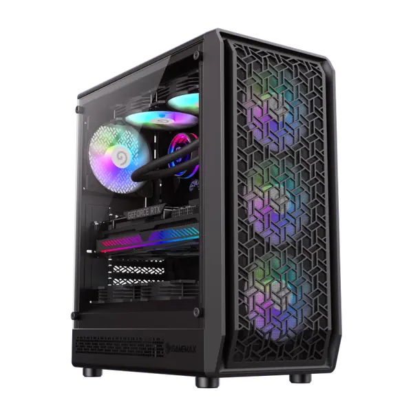 GameMax Computer Case Forge AB Black, Mid Tower ATX PC Case, Unique Airflow & Cooling,