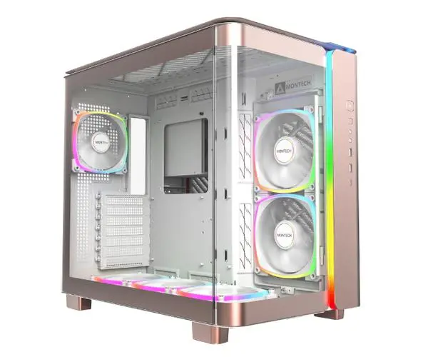 Montech Montech кутия KING 95 Pro, Dual Chamber Mid-tower Case, 6 ARGB Fans, 2 Front Panels, Rose Gold - MONTECH-KING-95-PRO-RG